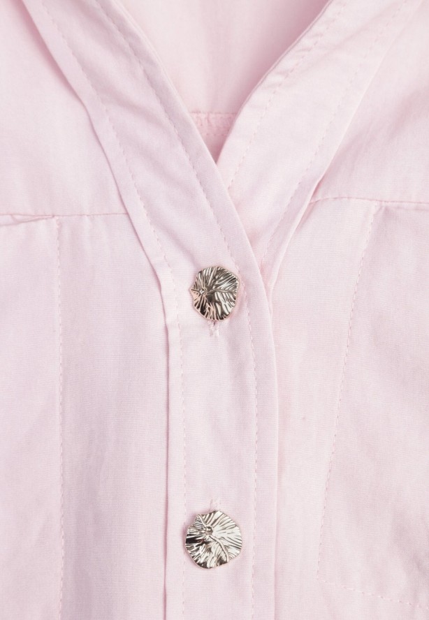 Różowa Sukienka Koszulowa z Bawełną Wiskozą i Ozdobnymi Guzikami Parranes