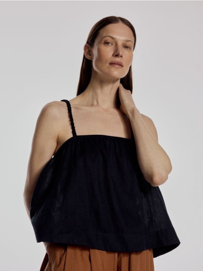 Lniany top - granatowy