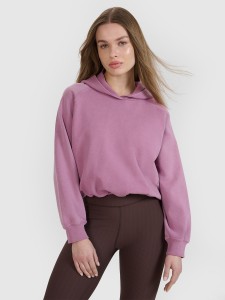 4F Bluza dresowa cropped nierozpinana z kapturem damska 4F x Anna Lewandowska - różowa XL