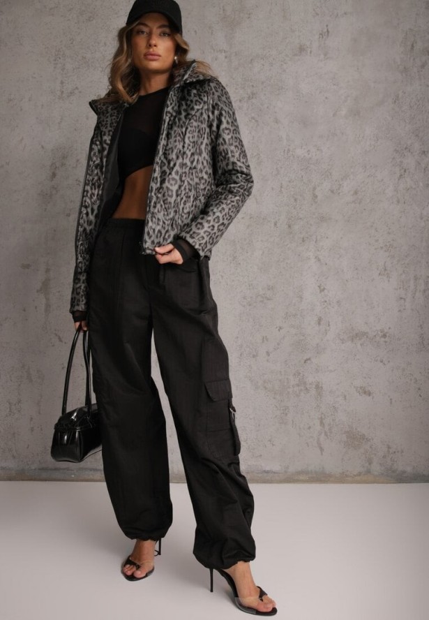 Zielona Panterkowa Kurtka z Odpinanym Kapturem Anastaera