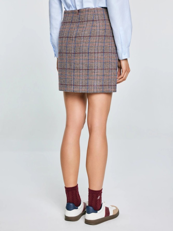 Spódnica damska mini z dodatkiem wełny w kratę Linneti 000