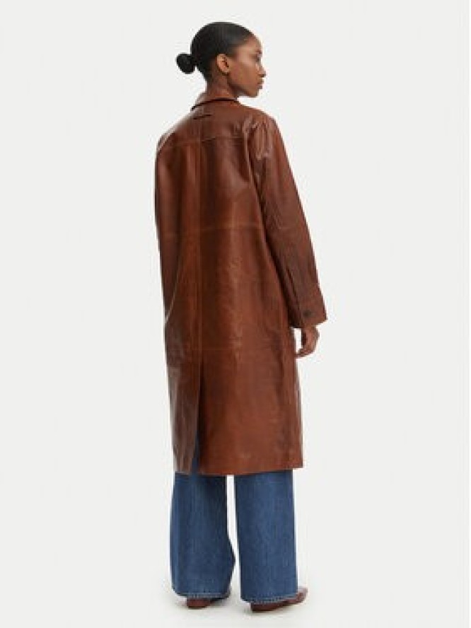 MAX&Co. Płaszcz skórzany Doppia 2616471021200 Brązowy Regular Fit