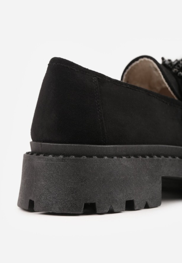 Czarne Mokasyny z Biżuteryjnymi Koralikami Ellsara