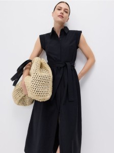 Sukienka midi z wiązaniem - czarny