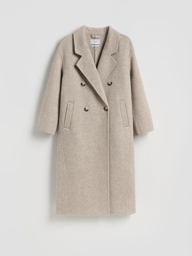 Płaszcz handmade z wełną - kremowy