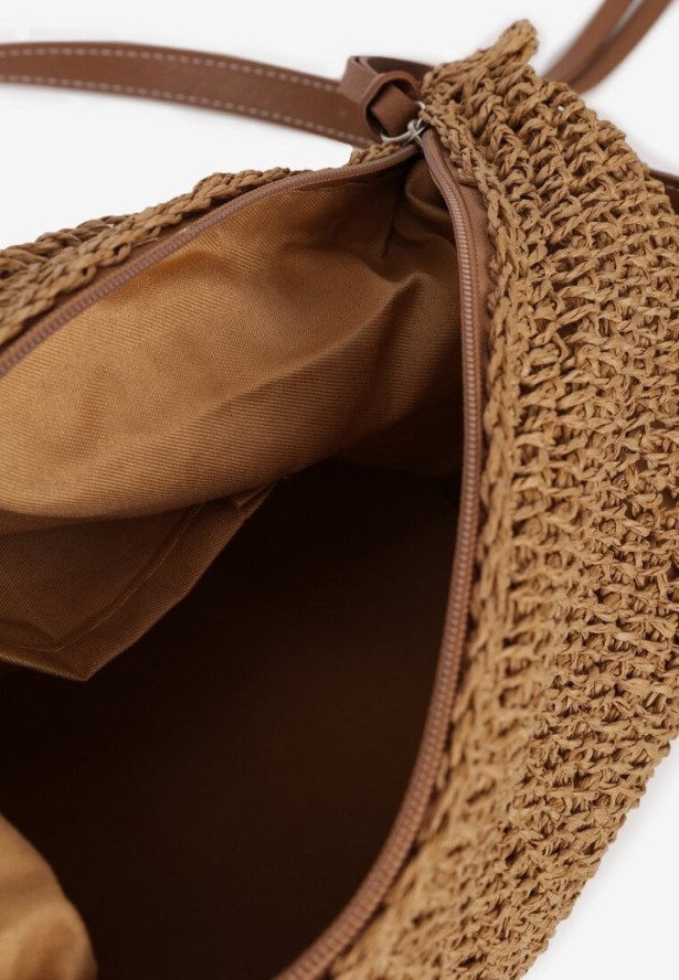 Ciemnobeżowa Pleciona Torebka na Regulowanym Pasku Cristolla