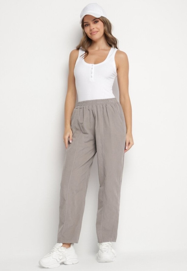 Szare Klasyczne Spodnie z Bawełny z Wysokim Stanem Isesi