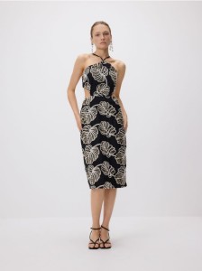 Sukienka midi z haftem - czarny