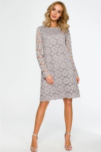 Sukienka na wesele koronkowa trapezowa midi szara