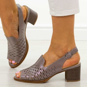 Srebrne sandały damskie na obcasie Sergio Leone sk836