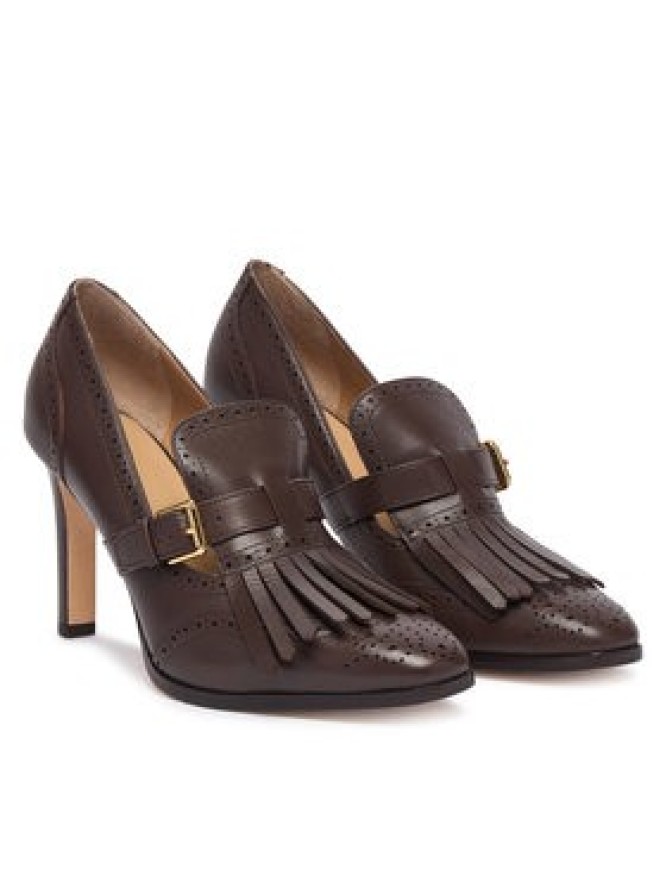 LAUREN RALPH LAUREN Półbuty Colleen Perforated Calfskin Kiltie Pump 802P02364004 Brązowy ciemny