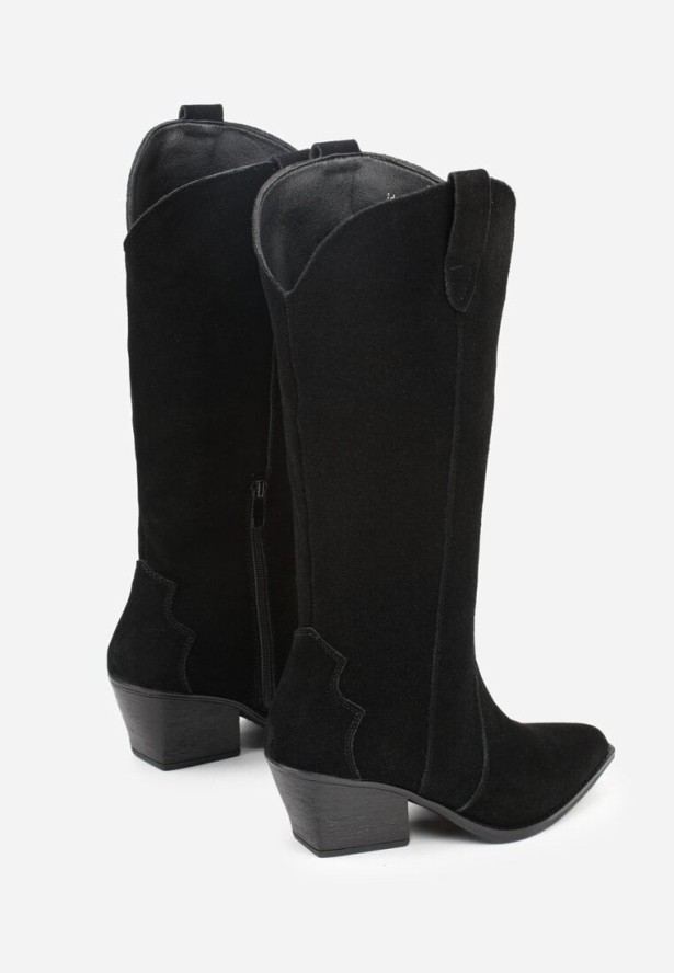 Czarne Kozaki Typu Kowbojki na Stożku z Naturalnego Zamszu Adeora