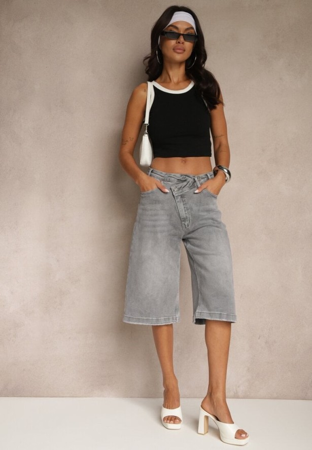 Szare Szorty z Bawełny o Asymetrycznym Kroju Rallimea