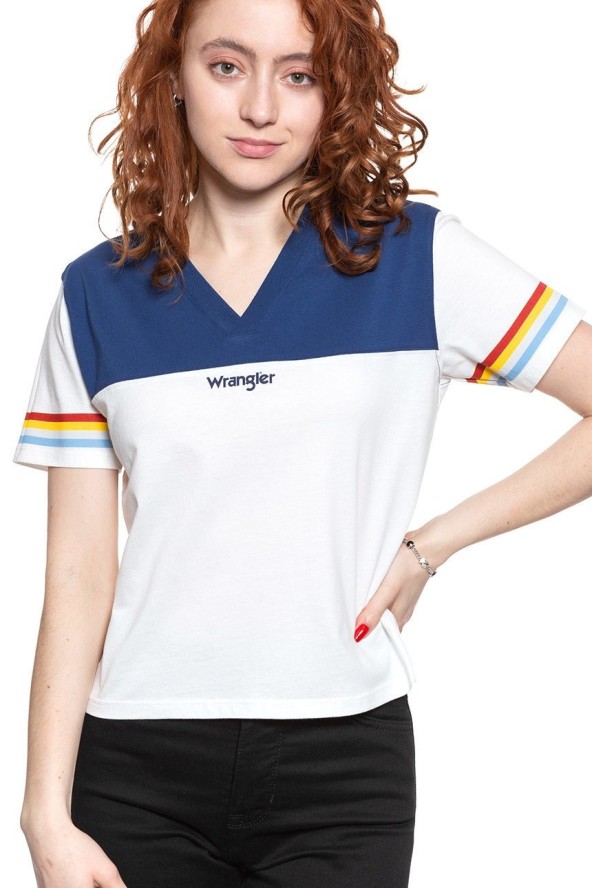 WRANGLER T SHIRT DAMSKI CUT N SEW V TEE OFF WHITE W7P0GH737 112132020
