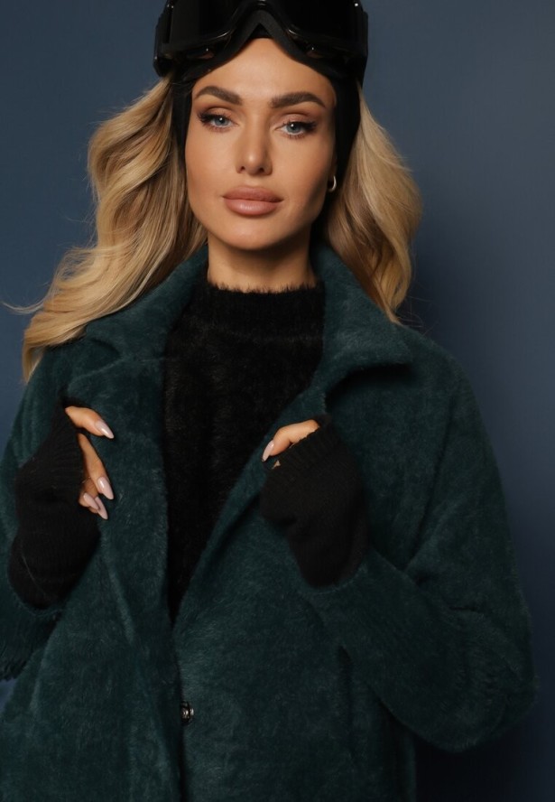 Ciemnozielony Płaszcz z Bawełną Oversize Brumisia