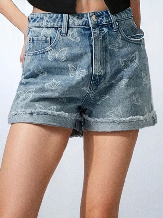 Szorty jeansowe ze wzorem - niebieski