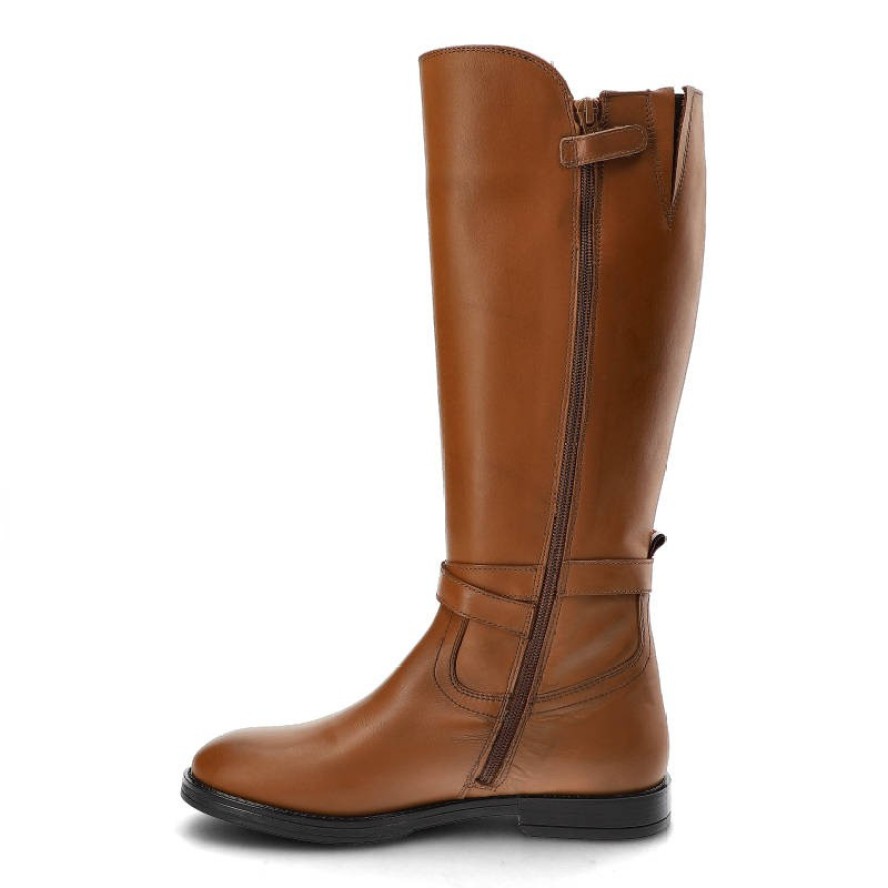 Brązowe Kozaki Damskie Tommy Hilfiger Eleganckie Skórzane Buty