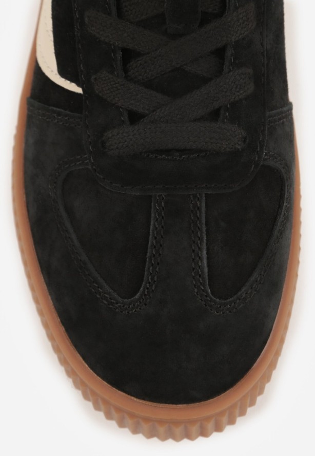 Czarne Zamszowe Sneakersy w Stylu Klasycznych Tenisówek ze Skórzaną Wkładką Riosera