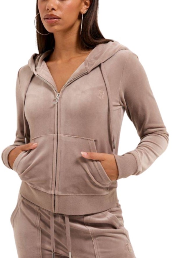 JUICY COUTURE Ciemno-beżowa bluza damska Robertson Hoodie, Rozmiar L