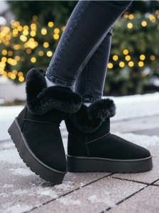 Ocieplane botki z imitacji zamszu - czarny