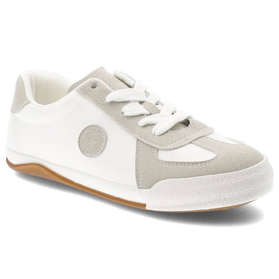 Trampki damskie Big Star, skóra naturalna zamszowe wstawki sznurowany fason klasyczna gumowa podeszwa okrągły nosek, białe, TT274145