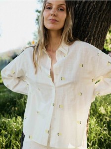Koszula z ozdobnym haftem - jasnożółty