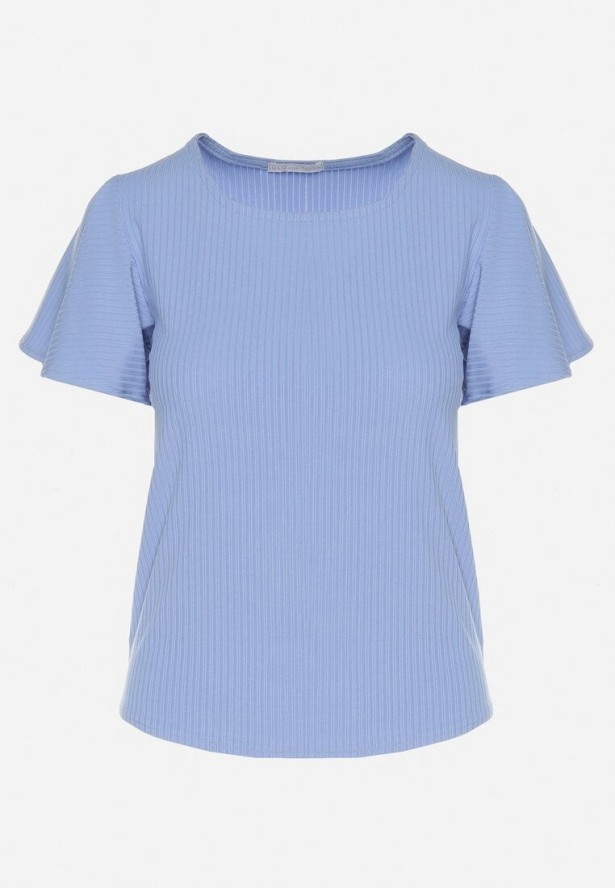 Niebieska Bluzka Ozdobiona Szerokimi Rękawami Sunlisa