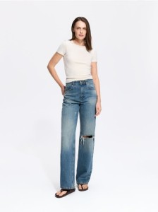 T-shirt slim fit z modalem - kremowy