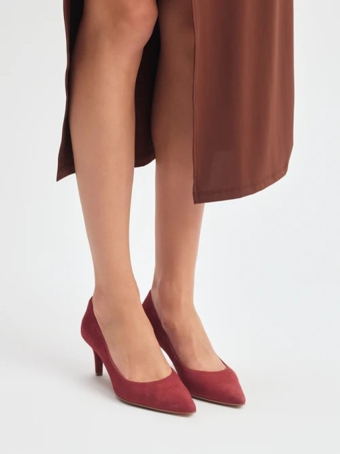 Bordowe czółenka damskie na obcasie