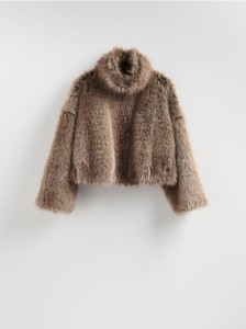 Kurtka z imitacji futra - brązowy