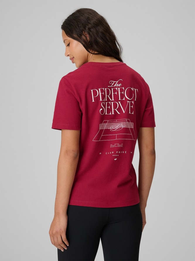4F T-shirt relaxed z nadrukiem damski - burgundowy M