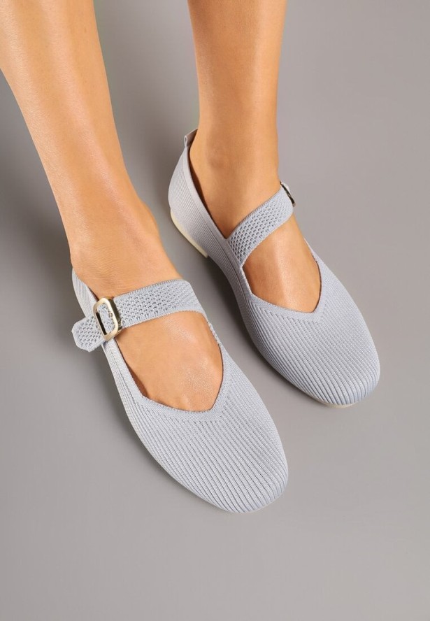 Szare Balerinki z Ozdobnym Paskiem Tellenna