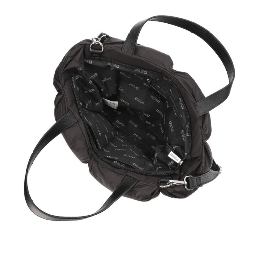 Czarna Torebka Big Star Stylowa Puchowa Shopperka Damska