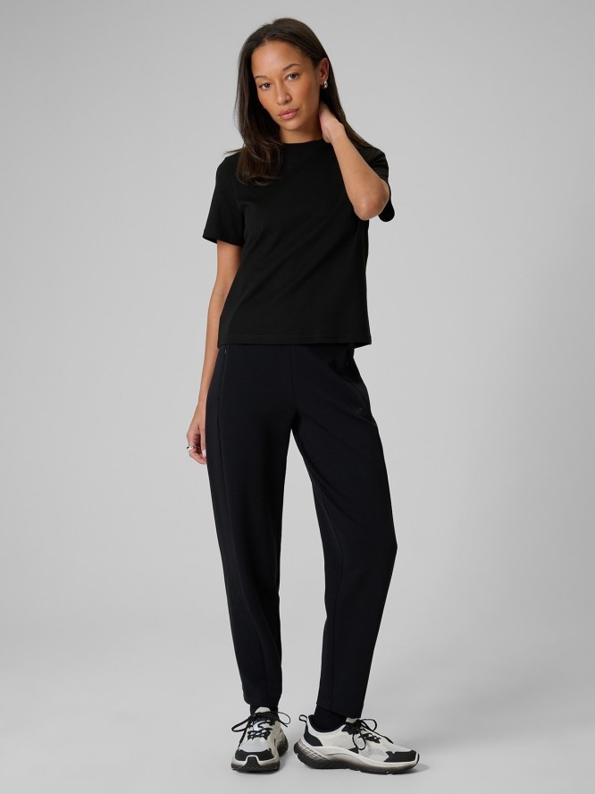 4F T-shirt regular gładki damski - czarny S