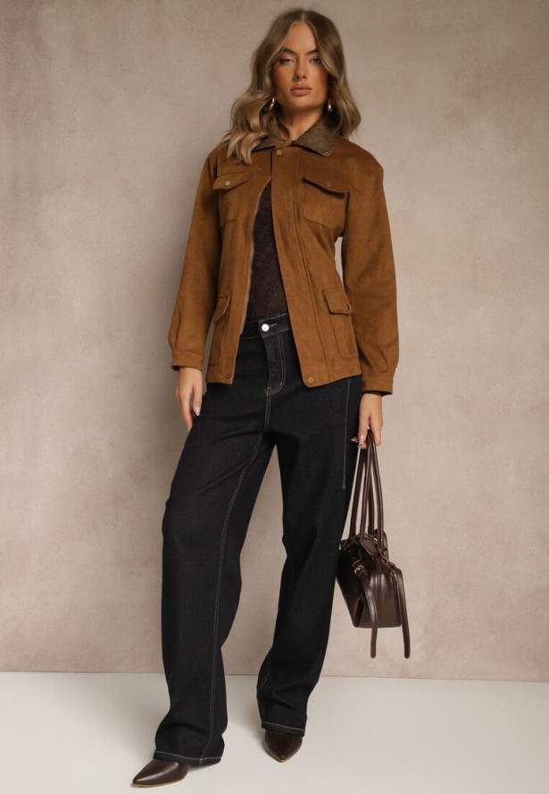 Brązowa Kurtka Koszulowa Barn Jacket z Kieszeniami na Napy Tilusea