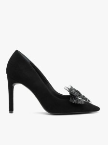 Czarne czółenka z odpinaną kokardą na wysokim obcasie