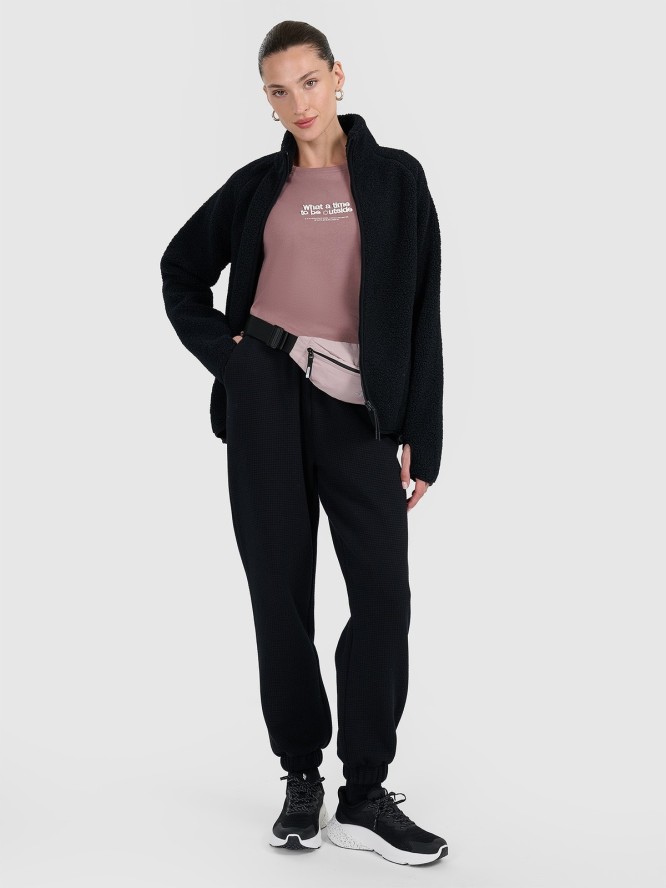 4F Polar sherpa ze stójką oversize damski - czarny XS