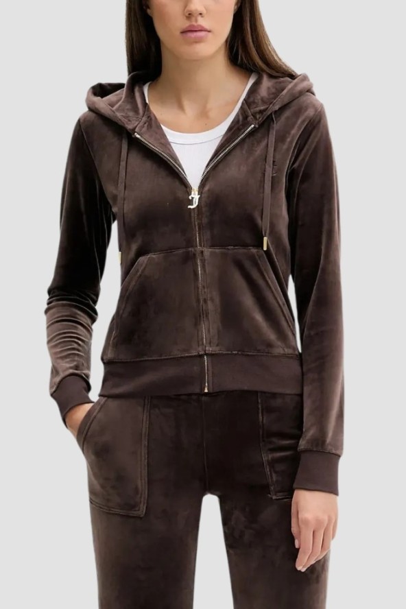 JUICY COUTURE Czekoladowa bluza damska Robertson Hoodie, Rozmiar S