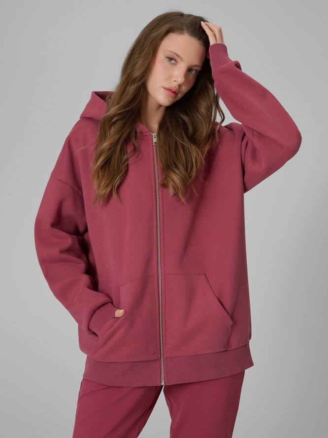 4F Bluza dresowa regular z kapturem damska - burgundowy S