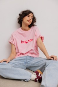 T-shirt z NADRUKIEM w kolorze PINK - EAZY - HUG ME-XS/S