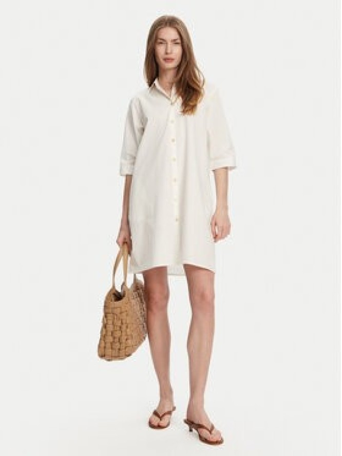 Selmark Sukienka koszulowa BM033 Écru Relaxed Fit