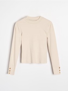 Bawełniana bluzka z ozdobnymi guzikami - kremowy