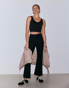 Damskie legginsy z mieszanki modalu, rozszerzane, wysoki stan Luxe czarne