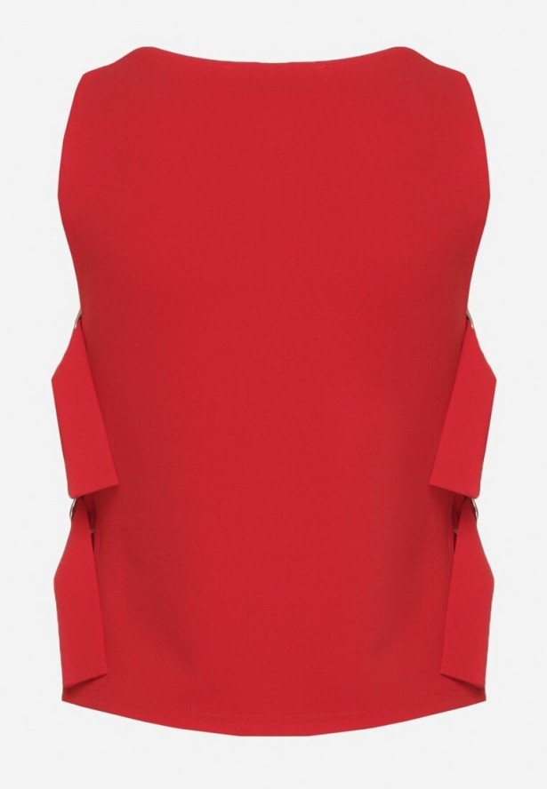 Czerwona Bluzka z Wiskozą i Wiązaniem po Bokach Savienne
