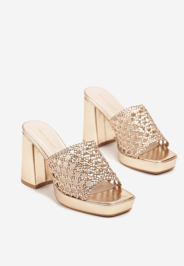 Szampańskie Siateczkowe Klapki na Słupku i Platformie Edithia