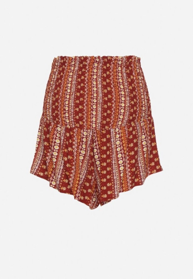 Czerwone Bawełniane Szorty z Wysokim Stanem i Geometrycznym Wzorem Velsedi