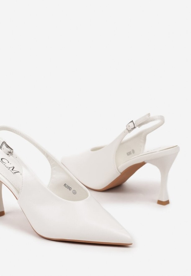 Białe Sandały na Szpilce w Stylu Slingback Delaneta