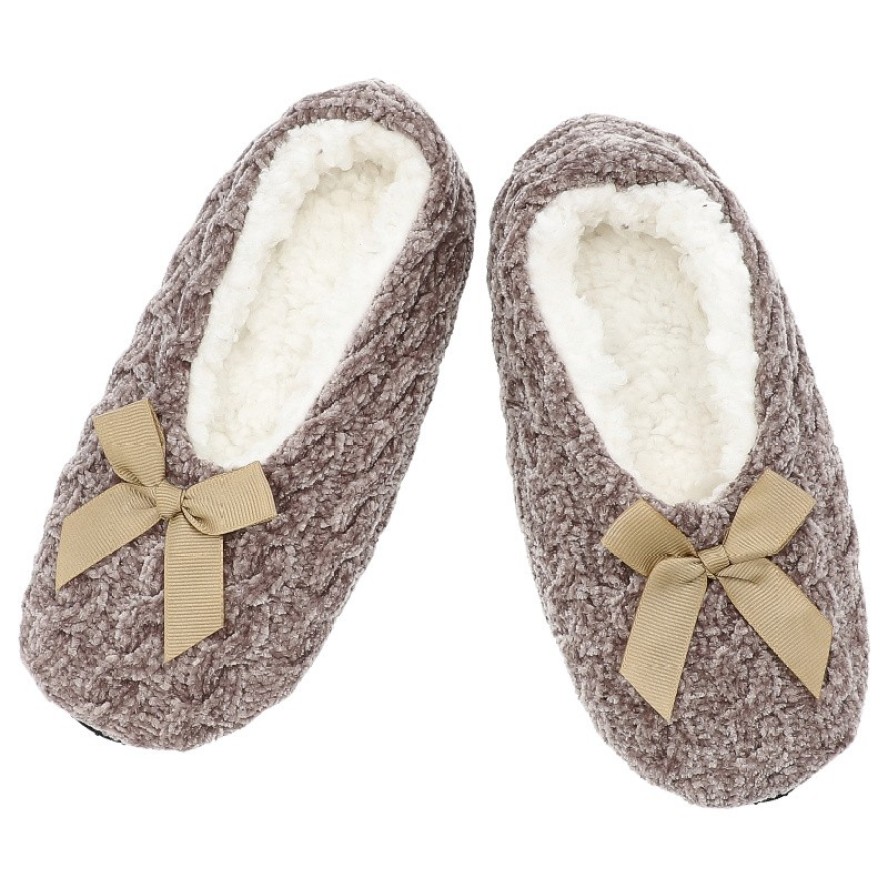 Bambosze damskie Moraj, pantofle ocieplane futerkiem z kokardą i antypoślizgową podeszwą, cappuccino, CDC800-023