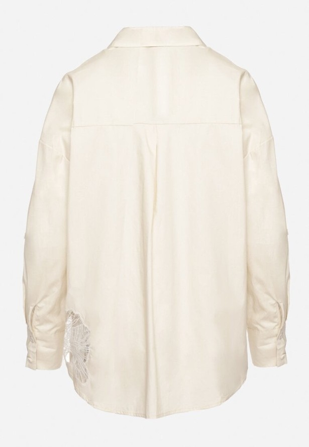 Ciemnobeżowa Bawełniana Koszula z Ażurowym Wzorem i Regulowanymi Rękawami Naloritha