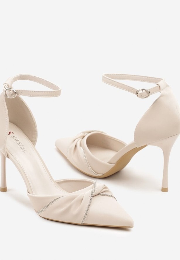 Beżowe Szpilki Ozdobione Cyrkoniami Melivan